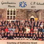 This photo was apparently taken in celebration of the School's 100th Centenary, showing Mr Tom Delbridge Headmaster, his Staff and pupils.