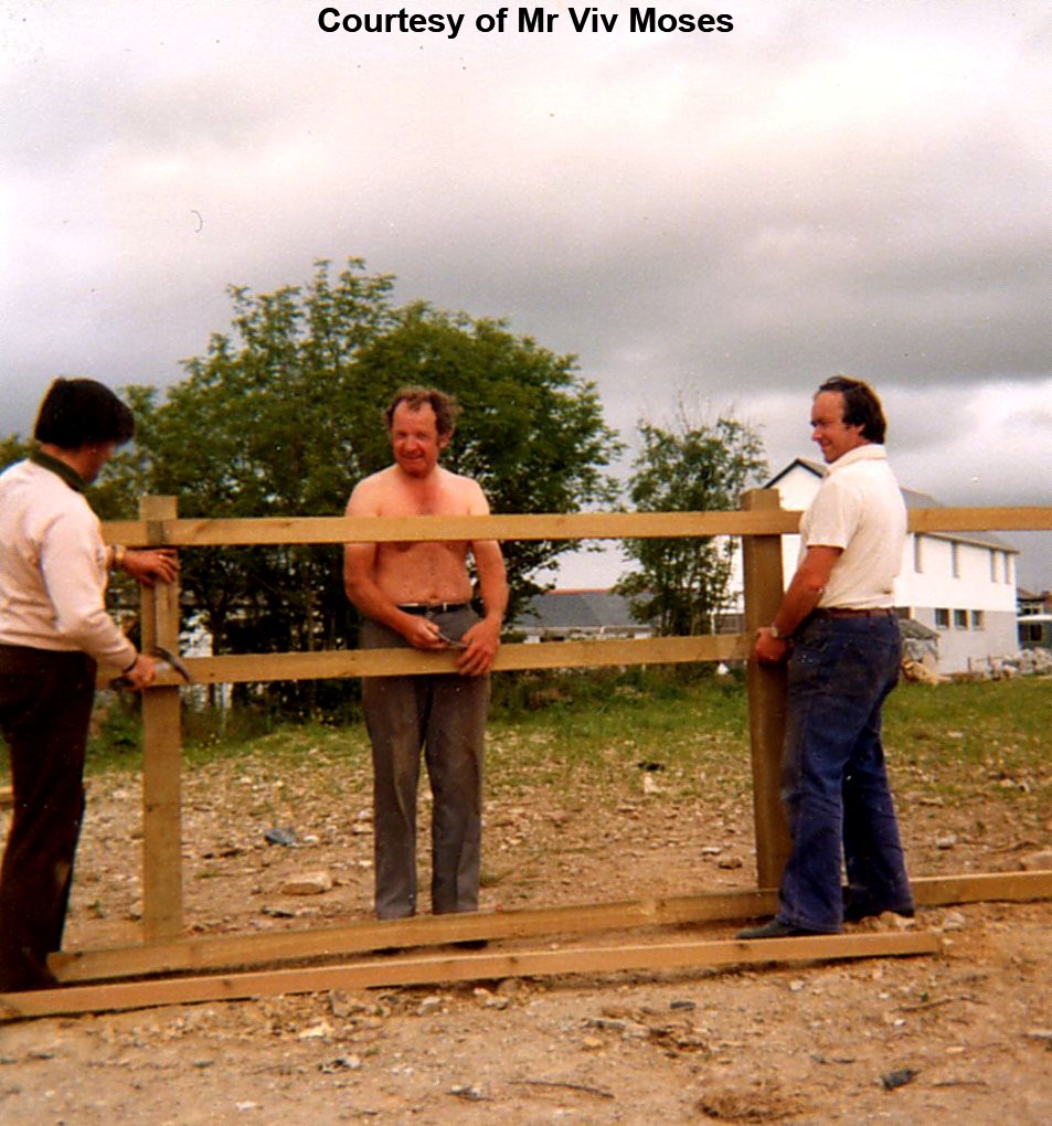 Willie Hosking, Viv Moses and Tony Hosking marking out the Village Park - Circa 1975