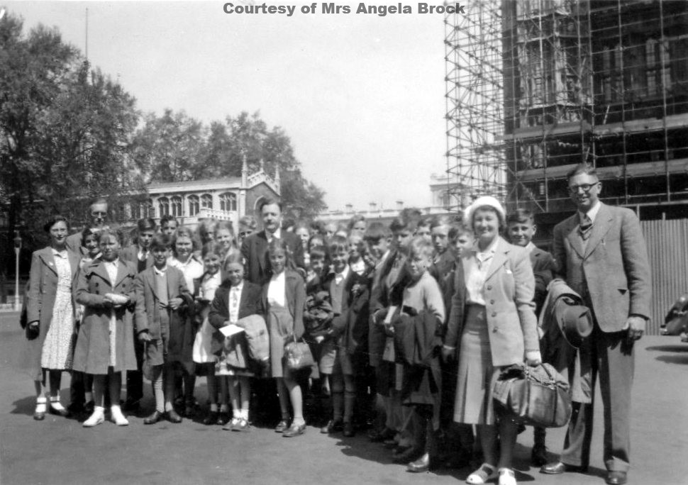 Goonhavern & St Agnes School at Houses of Parliament Festival of Britain Trip 1951 with Mr Wilson Truro Conservative M.P.